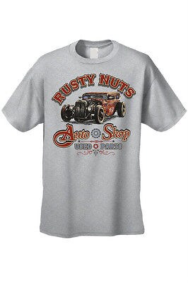 MEN'S T-SHIRT 'RUSTY NUTS AUTO SHOP' USED PARTS CAR AUTOMOBILE S-XL 2X 3X 4X 5X